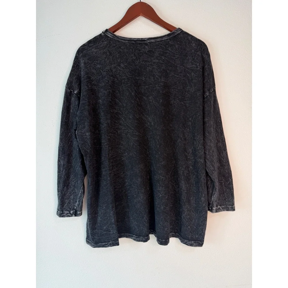 Jess & Jane Black Mineral Washed Daisy Tunic Top Womens Large Boho Lagenlook - Picture 4 of 11